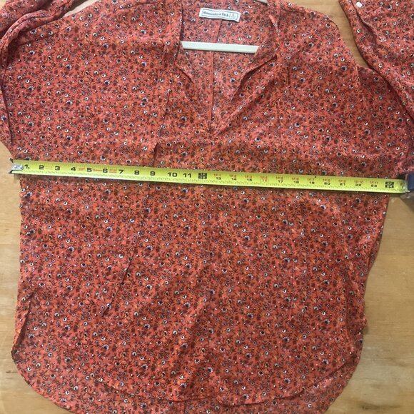 Abercrombie Womens Top Blouse Rusty Orange Floral Size L Long Sleeve Tie Front - Picture 7 of 10